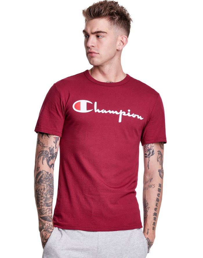 Champion T-Shirt Heren - DonkerRood - Lightweight Script Logo ( 863295-QRO )